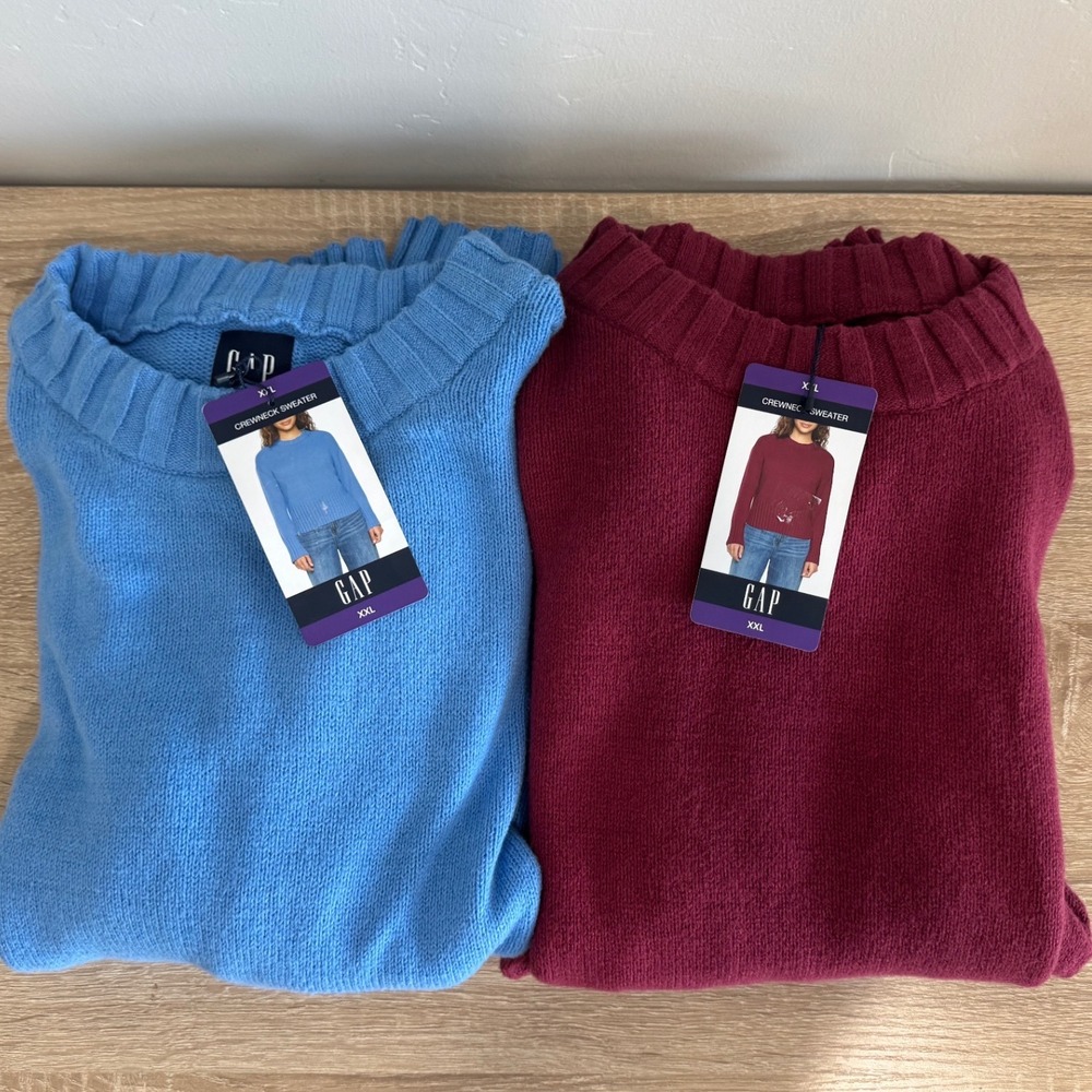 NWT Gap Crewneck Sweater Bundle Blue Red Ribbed Knit Classic Fall Cotton XXL